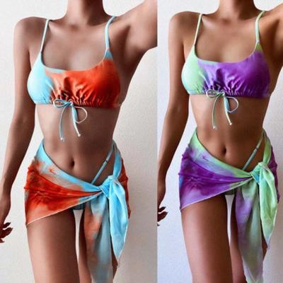 China Women Anti-UV Plus Size Swimwear Summer Vacation Printing High Waisted Bikini Three Piece Swimsuits for sale