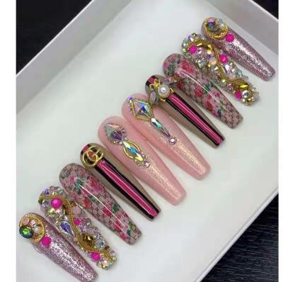 China New Arrival Design 24pcs/box Long Coffin Press On Nails Waterproof Fake Nails With Jelly Glue for sale