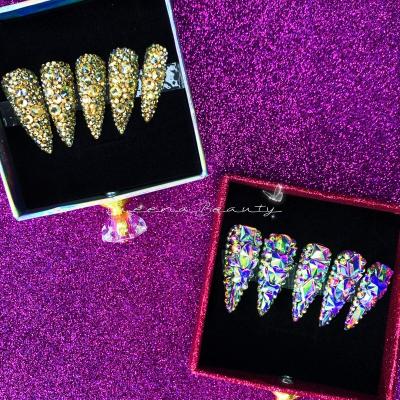 China Design Custom Your Own Logo Nails Packaging Full Covered Box New Design Long Press On Luxury Fake Nails for sale