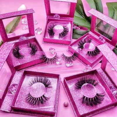 China 1 Pair Natural False Mink Eyelash Customized Diamond Eyelash Box Packing 25mm False Mink Eyelashes Seller for sale