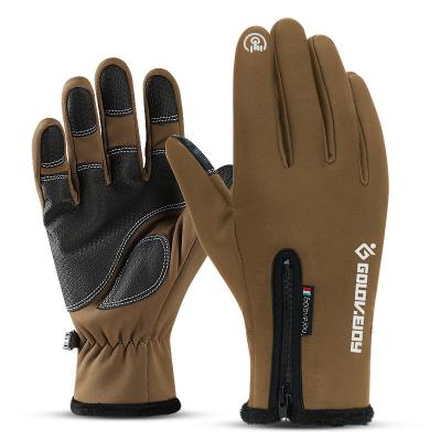 China Twill Winter Outdoor Waterproof Touchscreen Warm Windproof Zipper And Velvet Nylon Gloves For Men And Women for sale