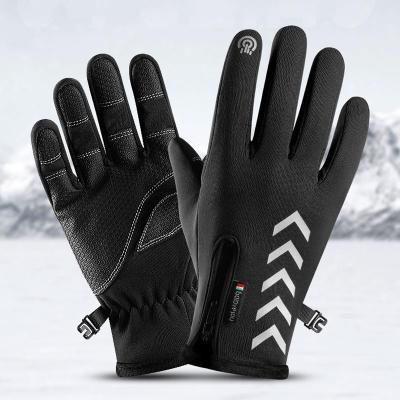 China Warm Jacquard Gloves For Cycling Outdoor Waterproof Sports In The Night Of Autumn And Winter Plush And Touchscreen Riding Reflective Mark for sale