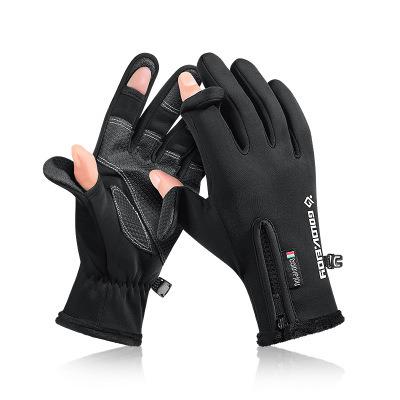 China Jacquard Gloves Cycling Winter Fishing Outdoor Sports Zipper Touch Screen Men And Women Absent Plush Windproof Warm Gloves for sale