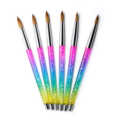 China 2022 Magic Kolinsky Rainbow Gradient Color Crystal Handle Nail Brushes Professional Acrylic Nail Brush For Salon Use for sale