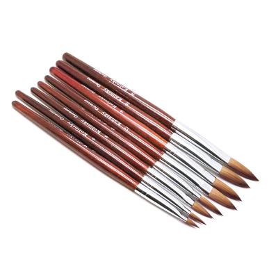 China UV LED Art Brush Tops Sell Kolinsky High Quality Sable Pen With Red Wood Handle Acrylic Nail Brush For Professional Nail Painting Salon for sale