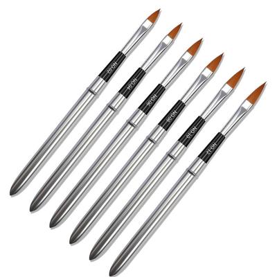 China Nail Art Acrylic Brush Pen Set 6PCS Nail Gel Dust Brush Alloy Paint Brush UV Gel Nail Art Tool Painting Dotting Pen for sale