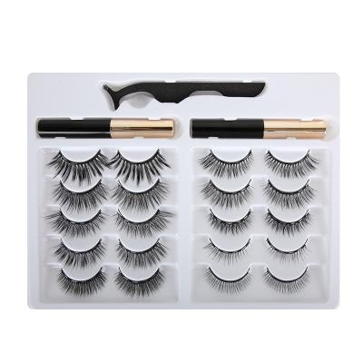 China Thick Magnetic Liquid Eyeliner False Eyelashes With Tweezers Magnet Eyelash Set for sale