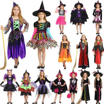 China Pinceness Washable Purple Witch Dress Costume Bat Girls Halloween Dress Party Birthday Cosplay Dress For Kids for sale