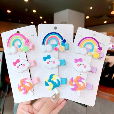 China Decorate 3pcs/set Designer Hair Clip Cartoon Cloud Lollipop Rainbow Bobby Hair Clips Hairpins For Girls Kids Headband Child Accessories for sale