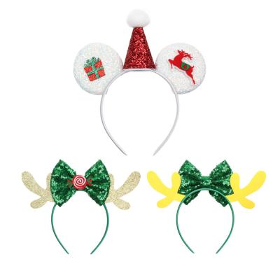 China Decorate Christmas Mickey Ears Headband Santa Antler Headwear For Kids Christmas Santa Hat Candy Hair Accessories for sale