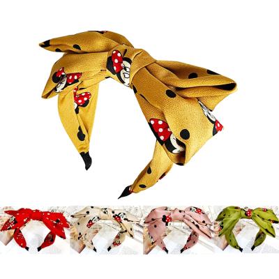 China Decorate Large High-end Wide Brim Female Korean Print Double Bow Headband Hair Accessories Mickey Minnie Knotted Headband Extra for sale