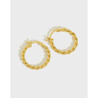 China TRENDY INS 925 Sterling Silver Hoop Earrings 18K Gold Plated Handmade Fashion Jewelry Twist Earrings for sale