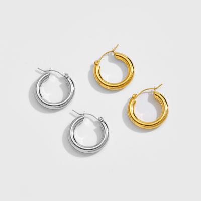 China TRENDY Fashion Simple Jewelry 14K Gold Hoop Earrings Stainless Steel Circles Earrings Jewelry Women Good for sale