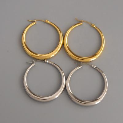 China TRENDY INS Fashion Simple Fine Jewelry 14K Gold Stainless Steel Hoops Earrings Jewelry Women's Fine Earrings for sale