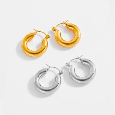 China FASHIONABLE Elegant 1MM Chunky Earrings Jewelry 18K Gold Plated Stainless Steel Hoop Earrings Shape Jewelry for sale