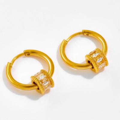 China FASHIONABLE Elegant Zircon Chunky Earrings Jewelry 18K Gold Plated Stainless Steel Hoop Earrings Shape Jewelry for sale