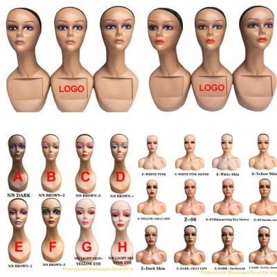 China With Logo Makeup African American Pvc Wig Display Mannequins Wholesale Custom Realistic Female Head With Shoulders Bust For Wigs for sale