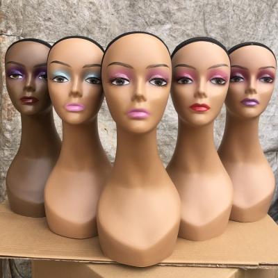 China With Long Wig Wholesale PVC Cheap Professional Neck Female Realistic Mannequin Head With Shoulders And Makeup For Wig Display for sale