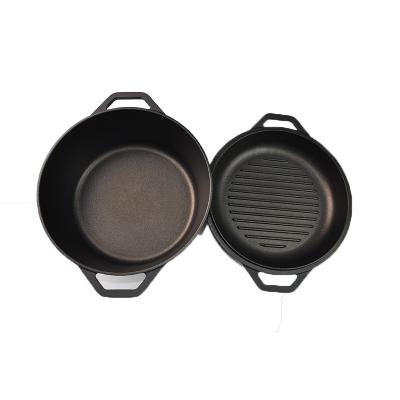 China Preseasoned Cast Iron Workable Double Use Oven With Dual Handles And Dutch Lid for sale