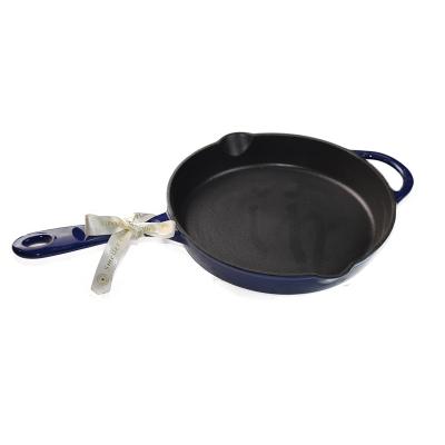 China Sustainable Non-Stick Enamel Non-Stick Custom Size Cast Iron Blue Frying Pan For Omelets for sale