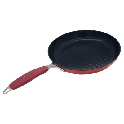 China Contemporary Round Enamel Cast Iron Frying Pan 18-32cm Silicone Round Frying Pan Steak Pan With S/S Handle for sale