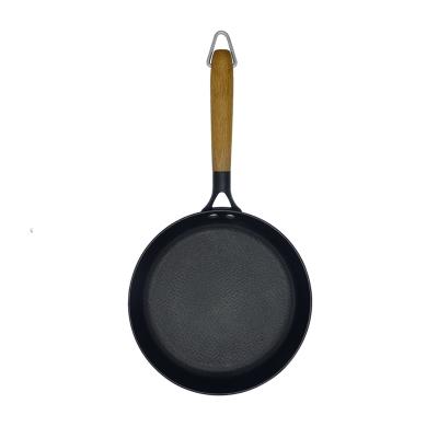 China 18-32cm Eco-Friendly Enameled Cast Iron Contemporary Frying Pan Skillet With Wooden Handle Cookware Cast Iron Pan for sale