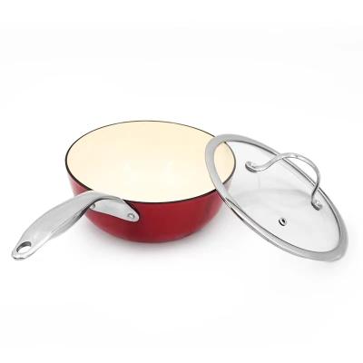 China Sustainable Enamel Cookware Saucepan Soup Pot Milk Saucepan For Heating Dots And Sauces for sale