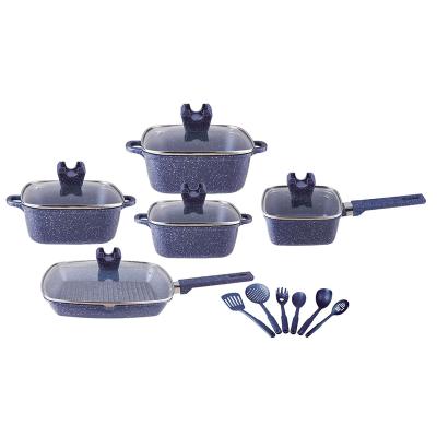 China Sustainable Kitchen Household Pot Set Granite Square Marble Medical Stone Non-Stick Pot Set Unique Pot 16pcs for sale