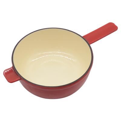 China Sustainable Kitchen Cookware Heavy Duty Milk Pot With Enamel Iron Ear Handle Enameled Cast Iron Pan for sale