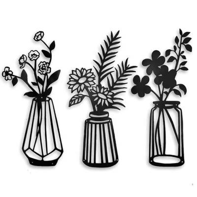 China Multifunctional Decoration Factory Metal Laser Cutting Wall Decor Opens Wall Hanging Art Metal Vase Painting Silhouette for sale