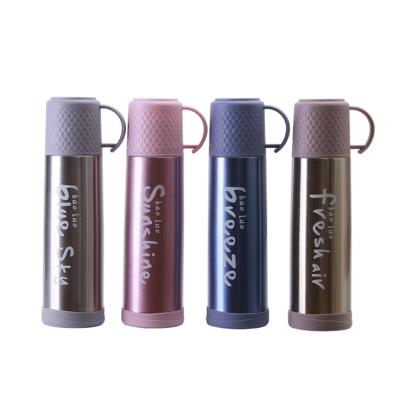 China Custom Business Double Wall Bullet Thermos Flask Stainless Steel Drinks Water Bottle With Cup for sale