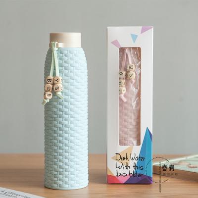 China 2019 Eco Friendly Wholesale Sustainable Wheat Fiber Insulated Glass Water Bottles With Rope for sale