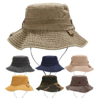 China Wide Brim Sunshade RTS Camouflage Drawstring Bucket Hat Fisherman Hat For Outdoor for sale