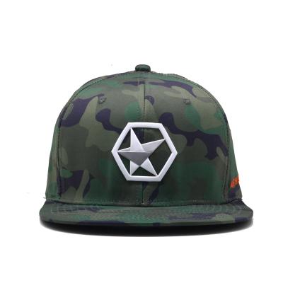 China breathable & Flat Puff Logo Customized Snapback Caps Camouflage Waterproof Custom Style Printing Pattern Brim Hat for sale