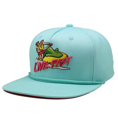 China Green 5 Panels COMMON Flat Brim Hat Candy Fashion Embroidery Hip Hop Hats High Quality Hats With Nylon Rope for sale