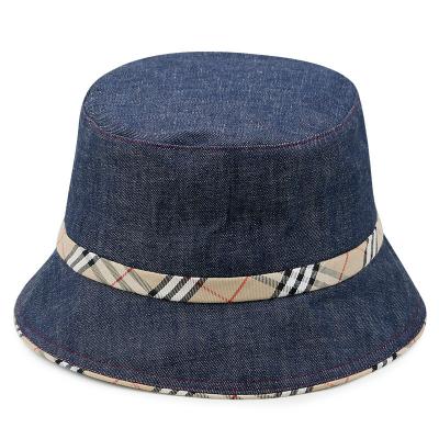 China Blue Sunshade RTS Denim Fabric Woman Bucket Hat Fashion Lady Outdoor Sun Bucket Hat for sale