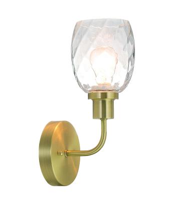 China Modern Bedside Wall Sconce, Contemporary 1 Light Indoor Wall Lamp, Brass Glass Bathroom Vanity Wall Light for sale