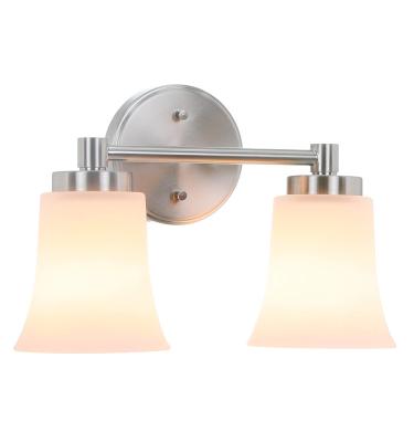 China Modern Indoor Iron Wall Lamp , 2 Lights Brushed Nickel Modern Bathroom Vantiy Glass Light for sale