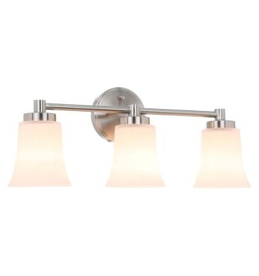 China Modern Modern Indoor Wall Mount Light Brushed Nickel Shade 3 Light Glass Vanity Wall Light for sale