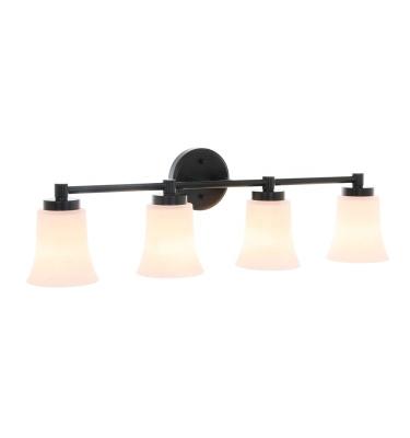 China Mid Century Bathroom Vanity Lamp Black 4 Light Wall Mounted Vanity Light Fixture With White Glass Shade for sale