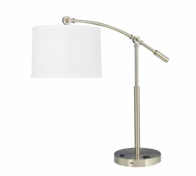 China Factory Adjustable Iron Bedside Lamp Arc Hotel USB Adjustable Table Lamp With Fabric Shade for sale