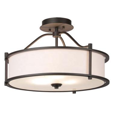 China Contemporary Semi Flush Mount Dark Bronze 3 Light Suspended Beside Ceiling Light With Fabric Shade for sale