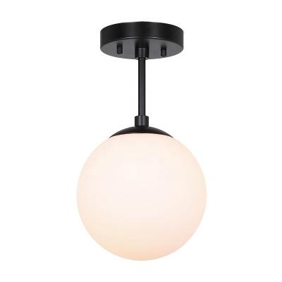 China Modern Indoor Outdoor Mounted Near Flush Mount Matte Black Globe Glass Semi Ceiling Lamp Lights For Home Decorate for sale