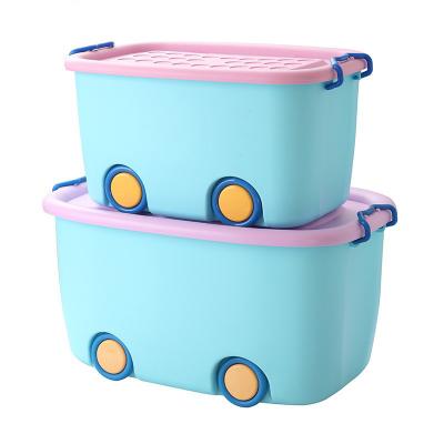 China Sustainable Household Plastic Sundries Clothes Toys Organizer Storage Box Stackable With Moving Wheel for sale