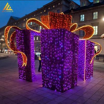 China Alaner Newest Large Handmade Christmas Decoration Gift Box 3d Outdoor Giant Led Pattern Lights for sale