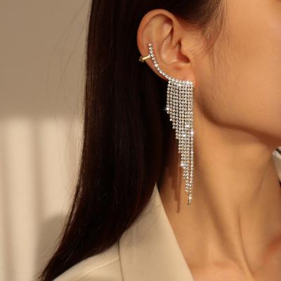 China Tassel Rhinestone Earrings Temperament Rhinestone Long Tassel Stud Earrings for Women for sale