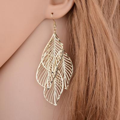 China Fashion 2023New Style Fashion Jewelry Earrings Multi-layer Stainless Steel Hollow Leaf Earrings Factory Wholesale Earrings for Women for sale