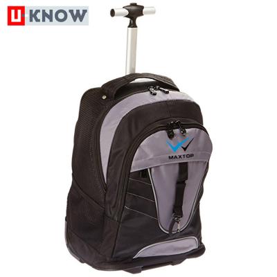 China With USB Factory Wholesale Customized Polyester 4 Wheeled Trolley Backpack for sale