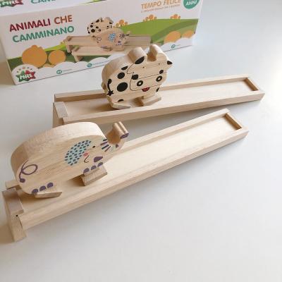 China Wooden Children's Wooden Contact Customer Service Toy Simulation Educational Inertia Walking Toys Handmade Wooden Shape Animal Model Slope Contact for sale