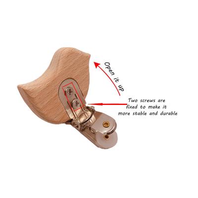 China Diy Newborn Wooden Beech Clip Pacifier Safety Products Baby Molar Pacifier Clip Small Cute Animal Pacifier Clip 30-45mm for sale